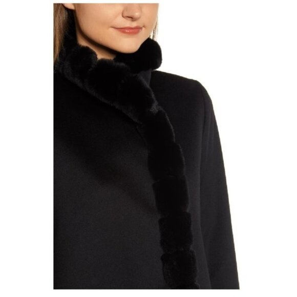 Fleurette Wool Car Coat With Genuine RexRabbit Fur - Picture 2 of 8